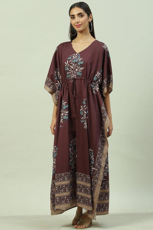 Maroon Cotton Printed Nightwear image number 2