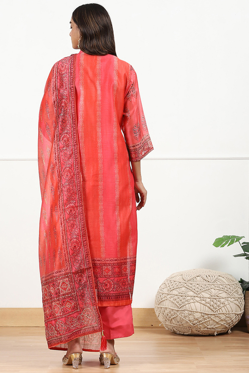 Mustard Yellow Chanderi Printed Unstitched Suit Set image number 6