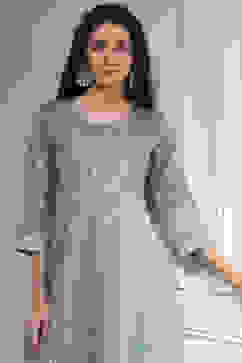 Sea Blue Cotton Silk Embroidered Kalidar Suit Set image number 1