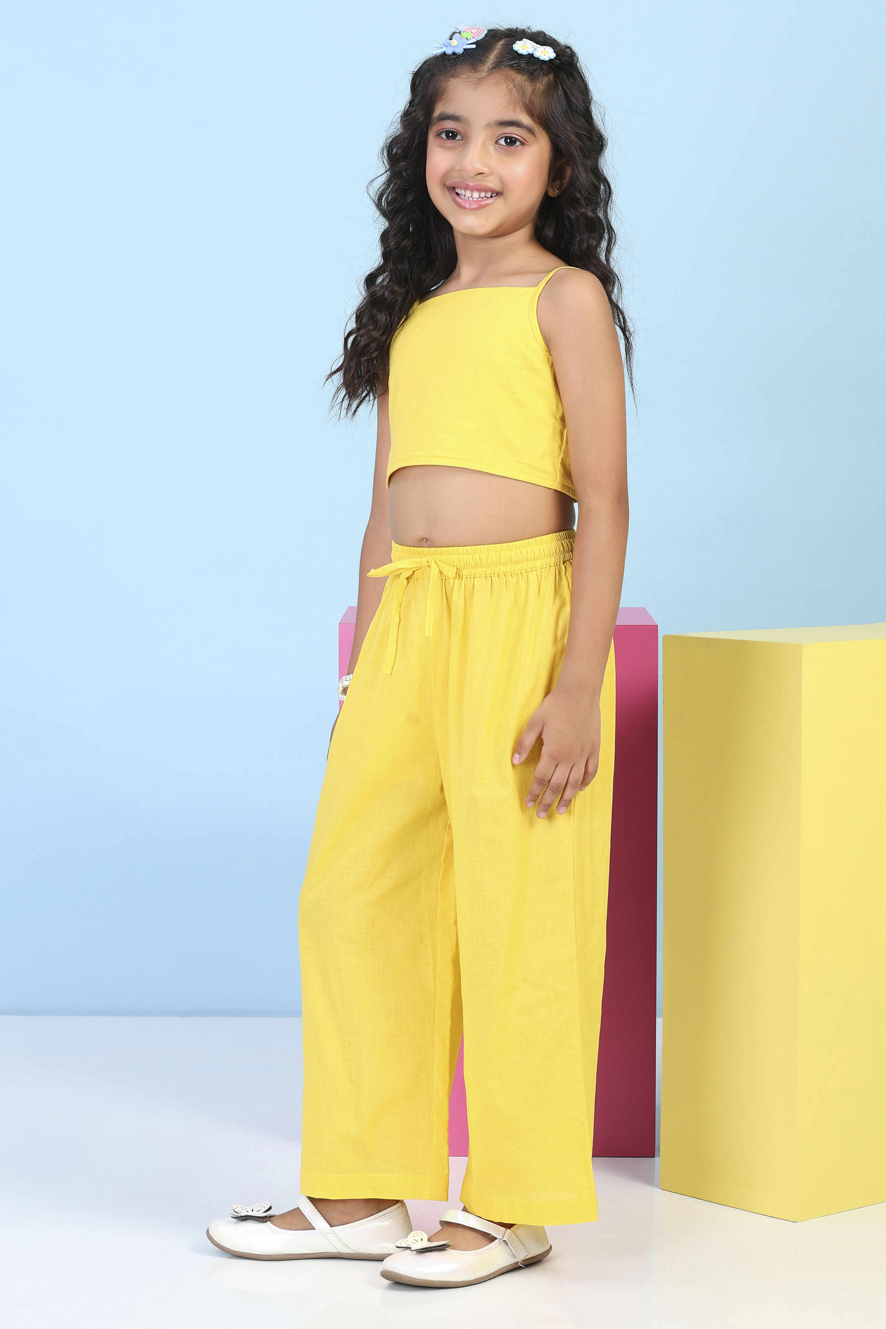 Yellow Cotton Printed Straight Suit Set image number 5