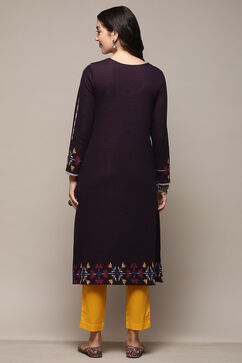 Pink & Purple Poly Cotton Straight Yarndyed Kurta image number 3