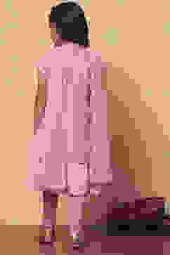 Pink Poly Chanderi Metallic Pattern Layered A-Line Suit Set image number 4