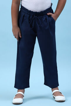 Marine Blue Cotton Solid Pants image number 0