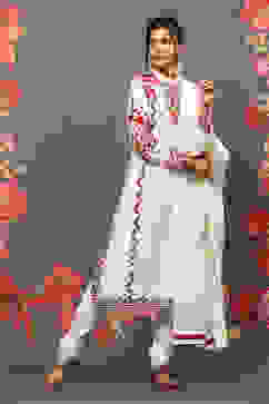 Rohit Bal Off White Cotton Blend Straight Kurta Suit Set image number 6