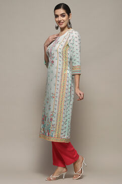 Mint Cotton Straight Kurta image number 2