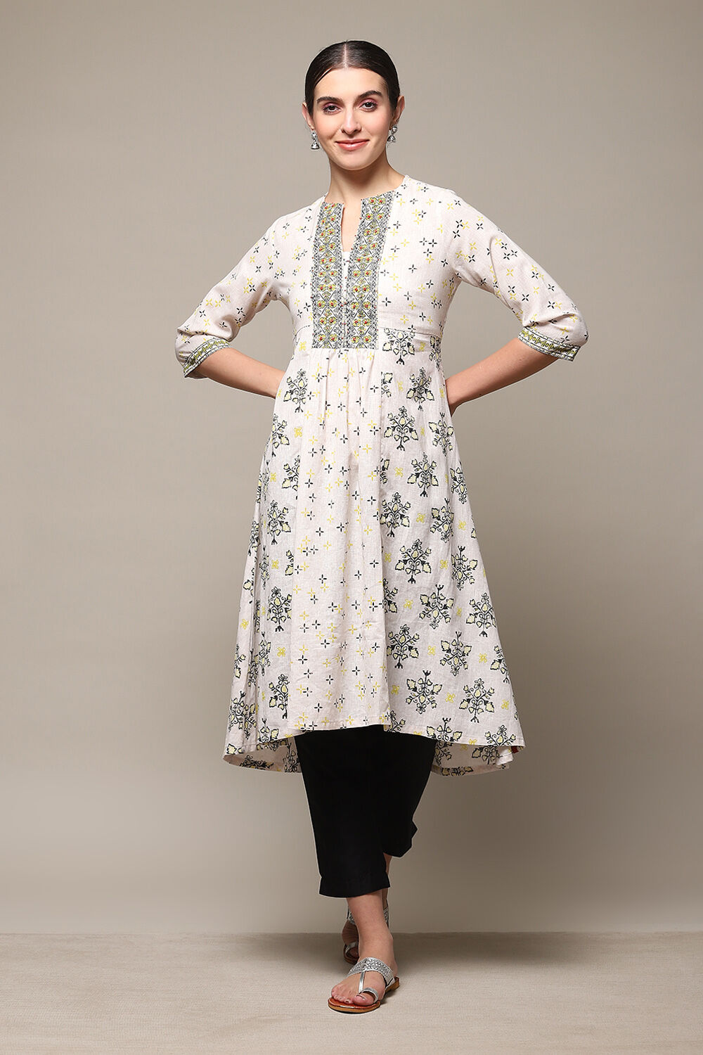 Marine Blue Cotton Blend A-Line Printed Kurta image number 0