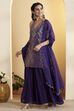 Violet Blue Viscose Rayon Halter Neck Sharara Set image number 3