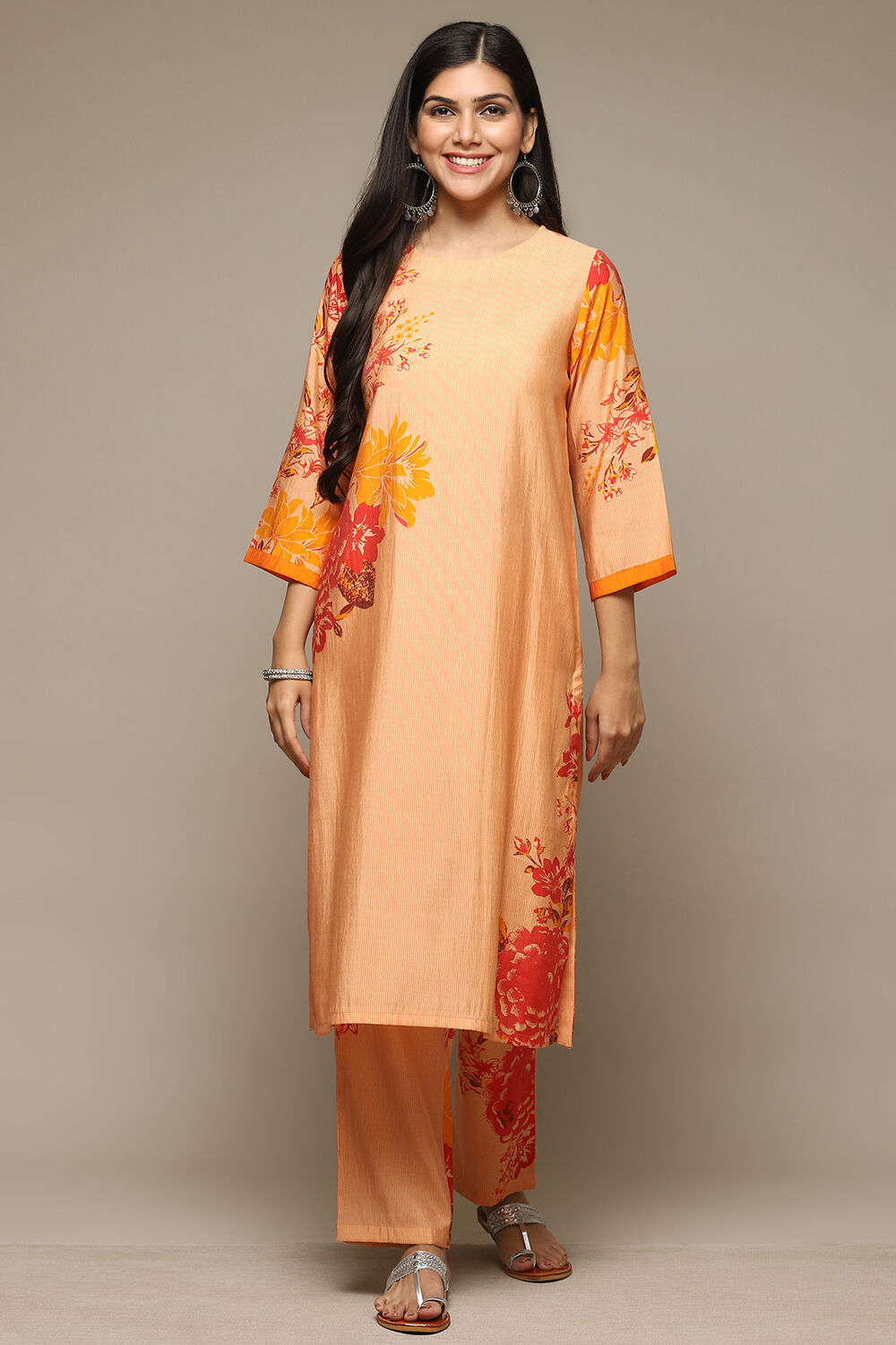 Salmon Viscose Straight Printed 2 Piece Set image number 6