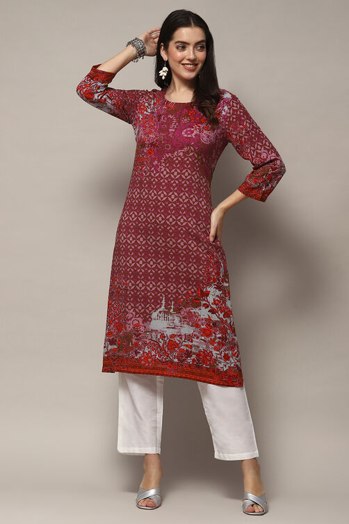 Plum Rayon Straight Kurta image number 0