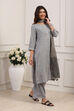 Grey Polyester Striped Straight Kurta Set image number 5