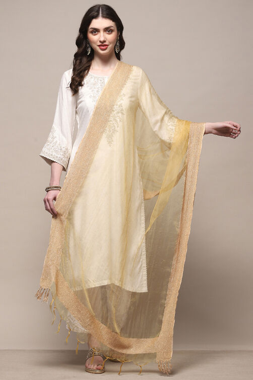 Beige Nylon Yarndyed Dupatta image number 0