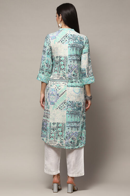 Mint Blue Viscose Straight Kurti image number 3