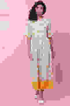 Off White Rayon Flared Fusion Dress image number 0