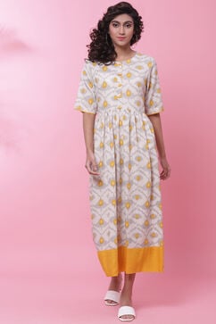 Off White Rayon Flared Fusion Dress image number 0