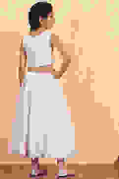 White Viscose Embroidered Kalidar Lehenga Set image number 3