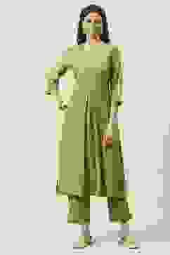 Green Rayon Straight Kurta Pant Suit Set image number 0