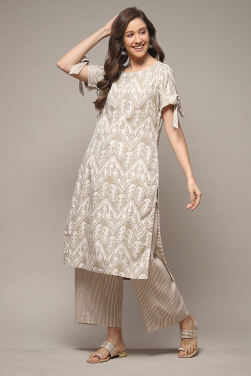 Beige Rayon Straight Printed 2 Piece Set image number 0