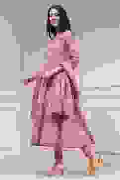 Light Pink Cotton Printed Anarkali Suit Set image number 3