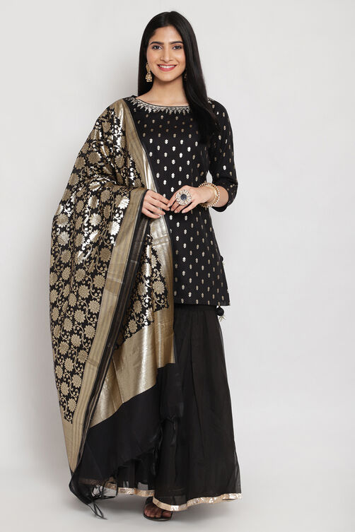 Green Poly Metallic Sharara Kurta Garara Suit Set image number 5