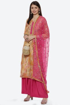Yellow Chanderi Silk Unstitched Suit Set image number 7