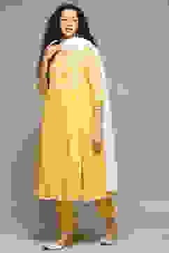 Yellow Cotton Anarkali Kurta Pants Suit Set image number 5