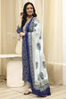 Royal Blue Cotton Screen Print Unstitched Suit Set image number 4