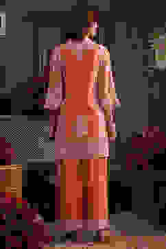 Orange Chanderi Embroidered Straight Suit Set image number 4