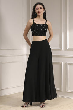 Black Polyester Fitted Embroidered Fusion Set image number 6