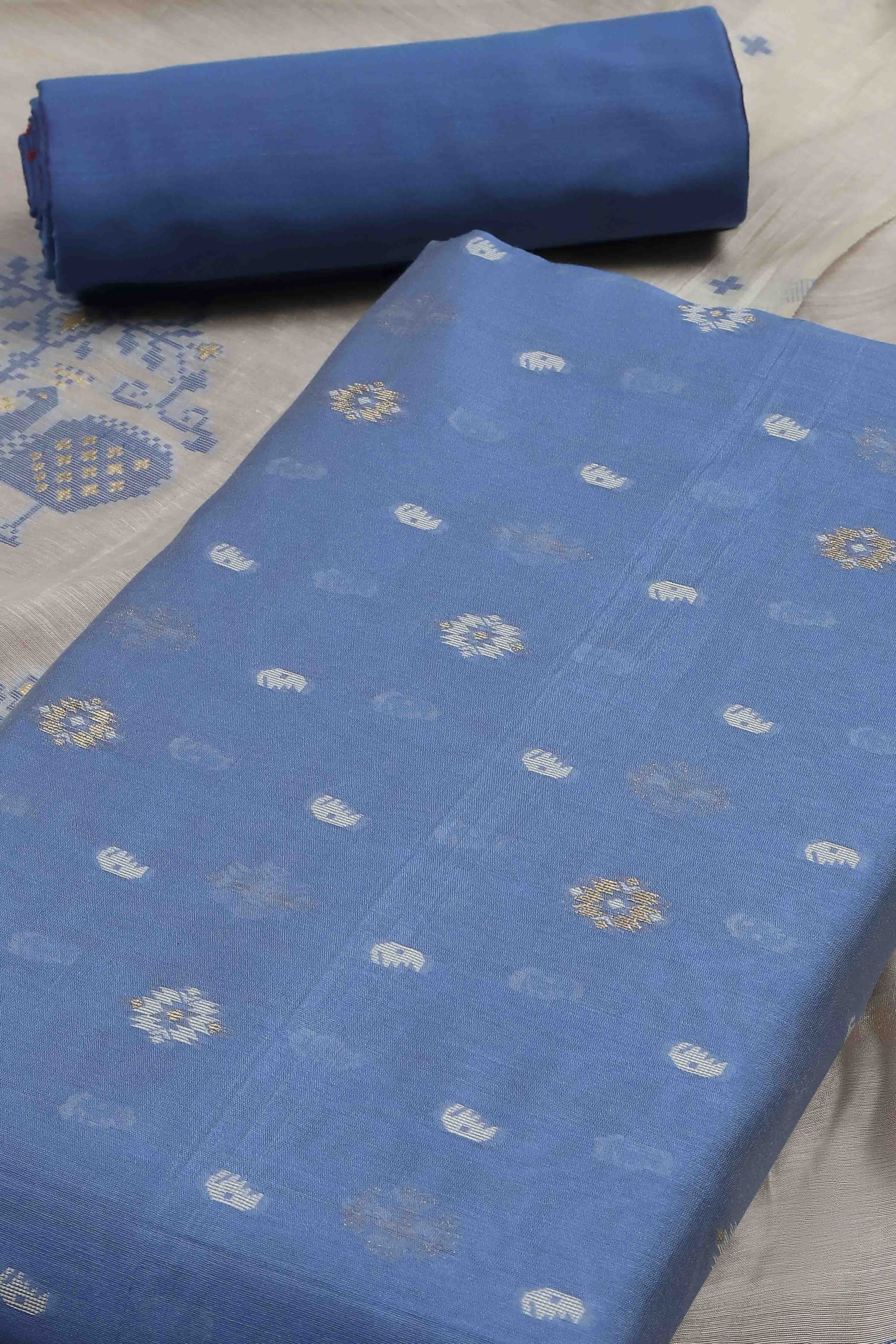 Blue Cotton Jamdani Unstitched Suit Set image number 1