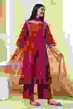 Red Cotton Foil Printed Kalidar Suit Set image number 5