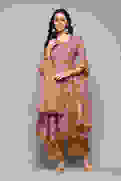 Peach Polyester Straight Kurta Palazzo Suit Set image number 7