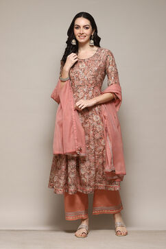 Peach Polyester Straight Kurta Palazzo Suit Set image number 7