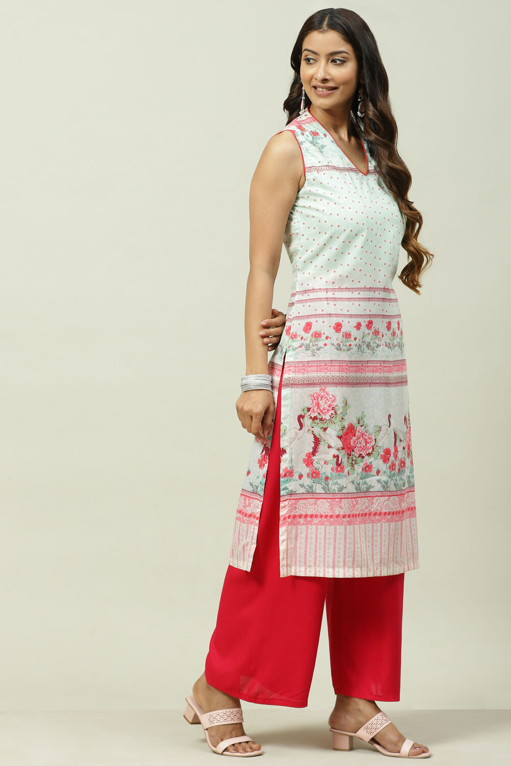 Green Art Silk Straight Printed Kurta image number 3