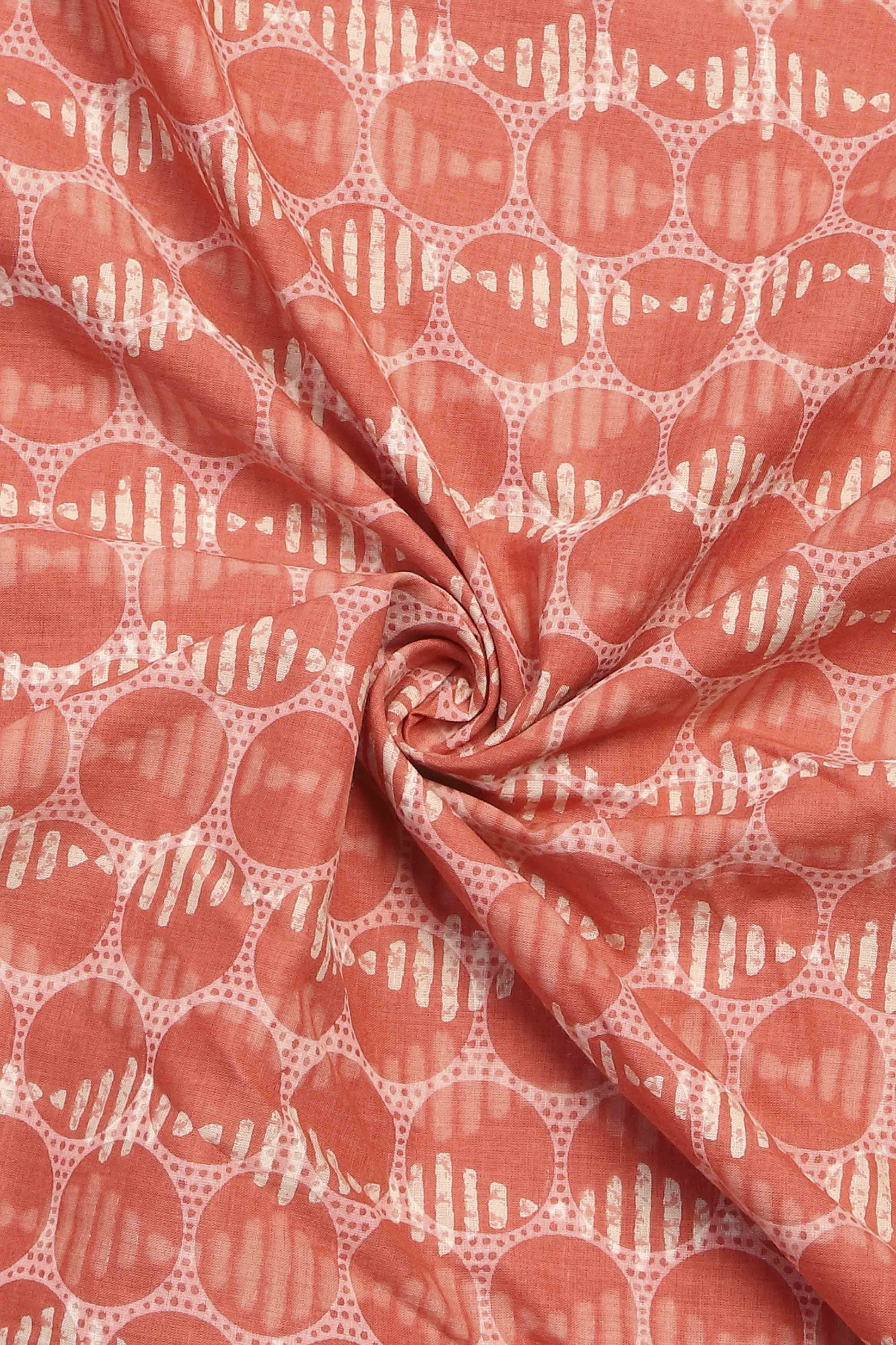 Coral Cotton Screen Print Unstitched Suit Set image number 2