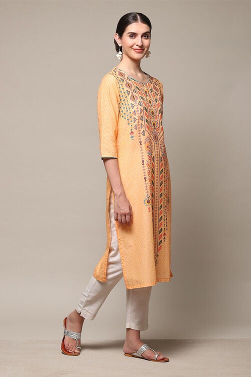 Blue Cotton Straight Printed Kurta image number 3