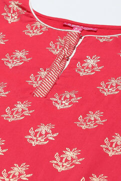 Red Cotton Straight Printed Kurta Patiala Salwar Suit Set image number 1