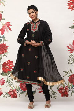 Rohit Bal Black Cotton Blend Straight Kurta Suit Set image number 7