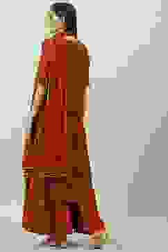 Terracotta Printed Straight Kurta Sharara Suit Set image number 4