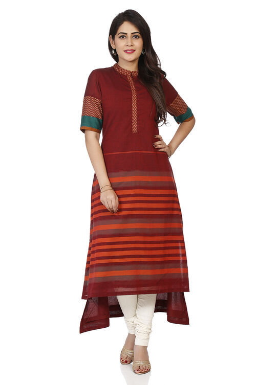 Green Cotton A-Line Printed Kurta image number 0