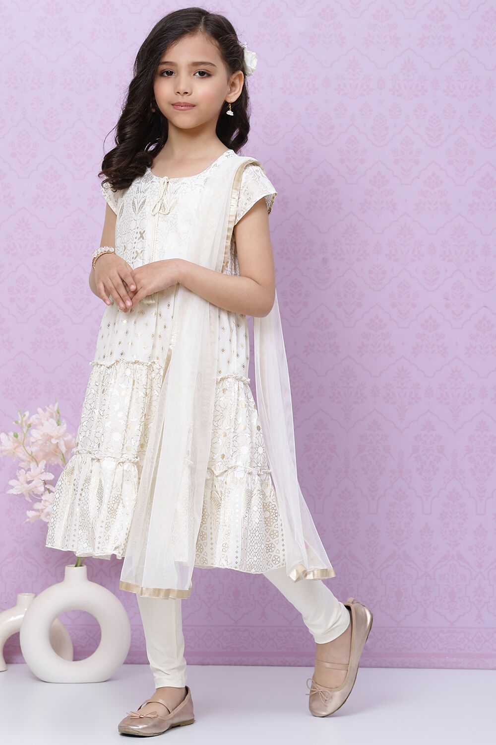 Blue Cotton Flared Kurta Churidar Suit Set image number 5