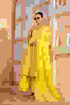 Lime Green Silk Printed Gathered Suit Set image number 6