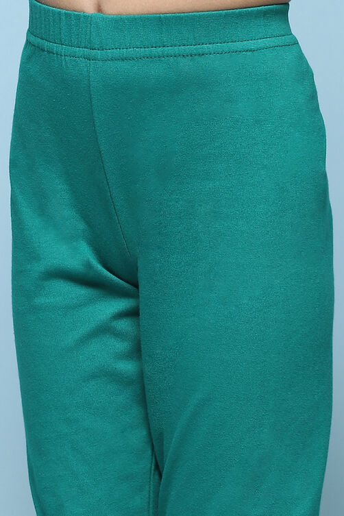 Green Poly Viscose Tiered Kurta Printed Suit Set image number 2