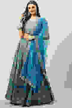 Turquoise Art Silk Straight Kurta Lehenga Suit Set image number 2