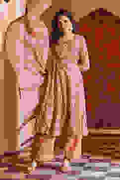 Peach Polyester Straight Kurta Palazzo Suit Set image number 0