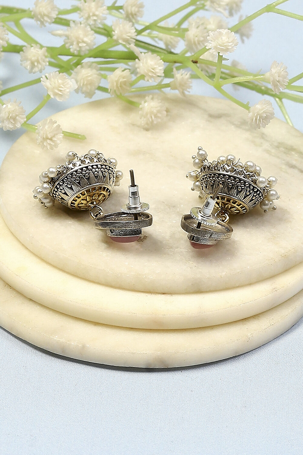 Light Pink Oxidised Jhumkas image number 2