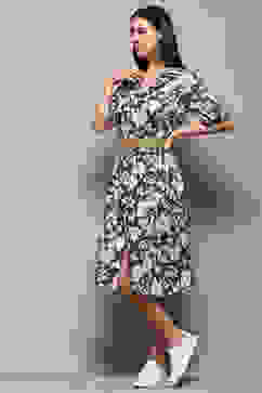 Dark Green Pure Cotton Floral Printed Straight Dress image number 4