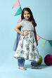 Off White Cotton Gathered Kurta Slim Pant Suit Set image number 6
