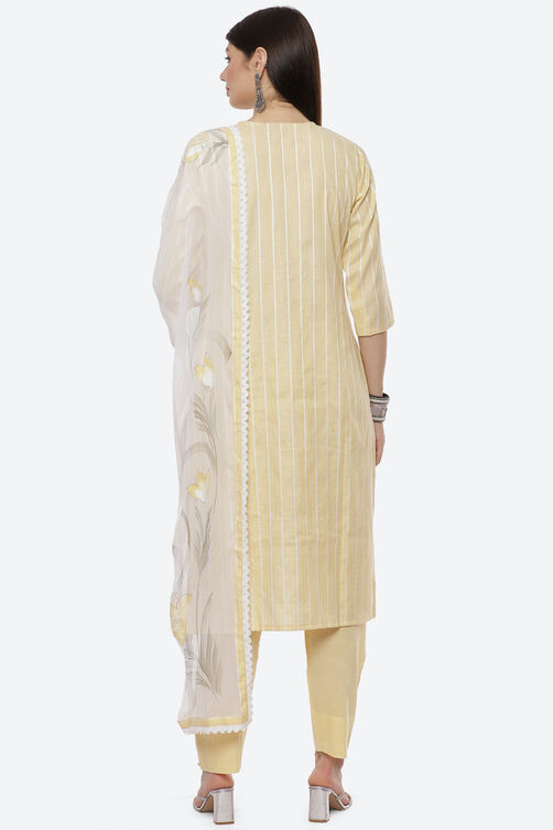 Yellow Cotton Unstitched Suit Set image number 4