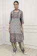 Grey Poly Crepe Digital Print Unstitched Suit Set image number 1