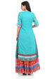 Teal Blue Art Silk A-Line Printed Kurta image number 4